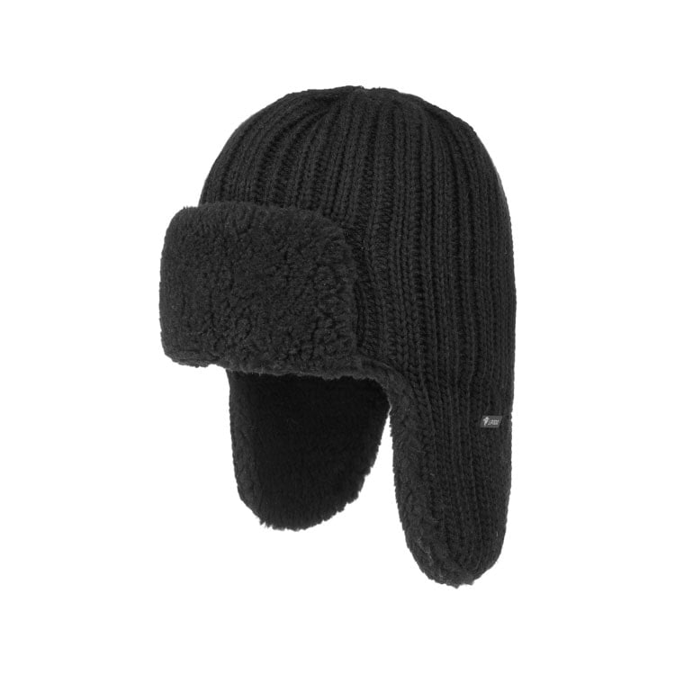 Bonnet d'hiver pour homme, bonnet tricoté chaud et écharpe avec doublure  polaire. Zwart